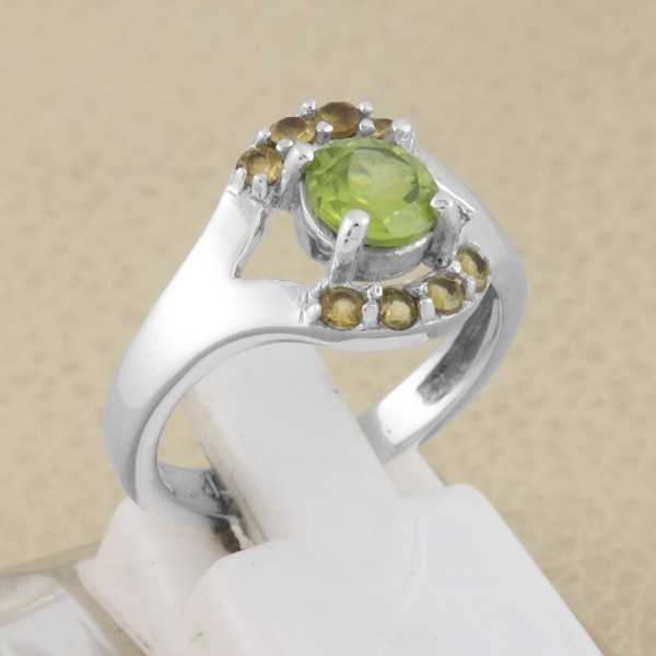 Peridot and Citrine Gemstone Sterling Silver Engagement Ring