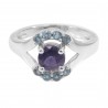 Iolite and Blue Topaz Gemstone Sterling Silver Engagement Ring