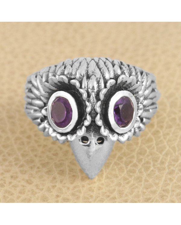 Eagle Skull Gemstone Purple Amethyst 925 Sterling Silver Skull Ring