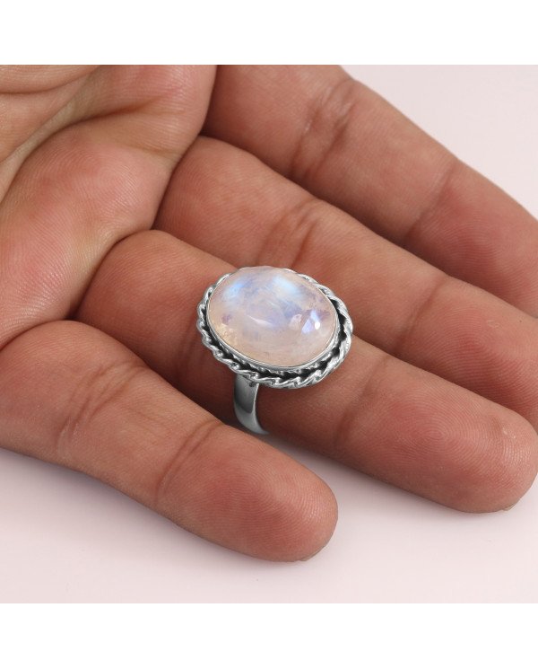 Rainbow Moonstone Ring 925 Sterling Silver Ring Statement Ring