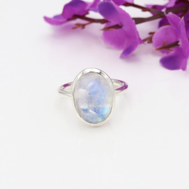 925 Sterling Silver Rainbow Moonstone Oval Shape Statement Ring for Her