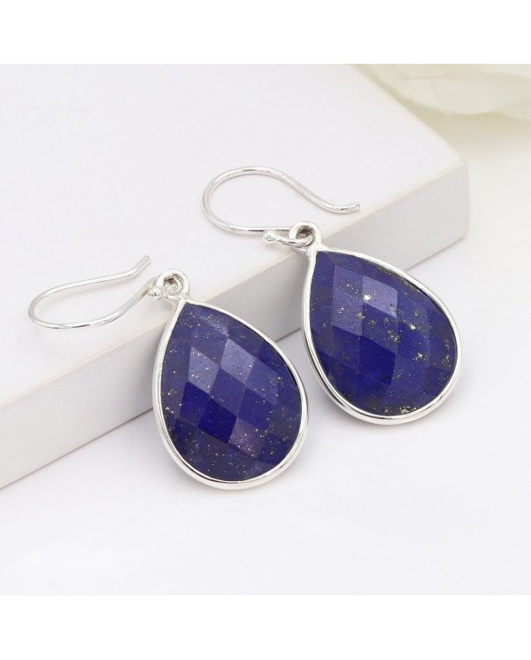 Lapis Lazuli 26.0 Ctw Pear Shaped Earrings for Women 925 Sterling Silver Teardrop Dangle Handmade Gemstone Gift