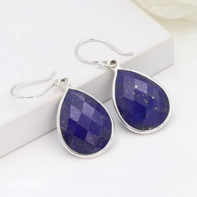 Lapis Lazuli 26.0 Ctw Pear Shaped Earrings for Women 925 Sterling Silver Teardrop Dangle Handmade Gemstone Gift
