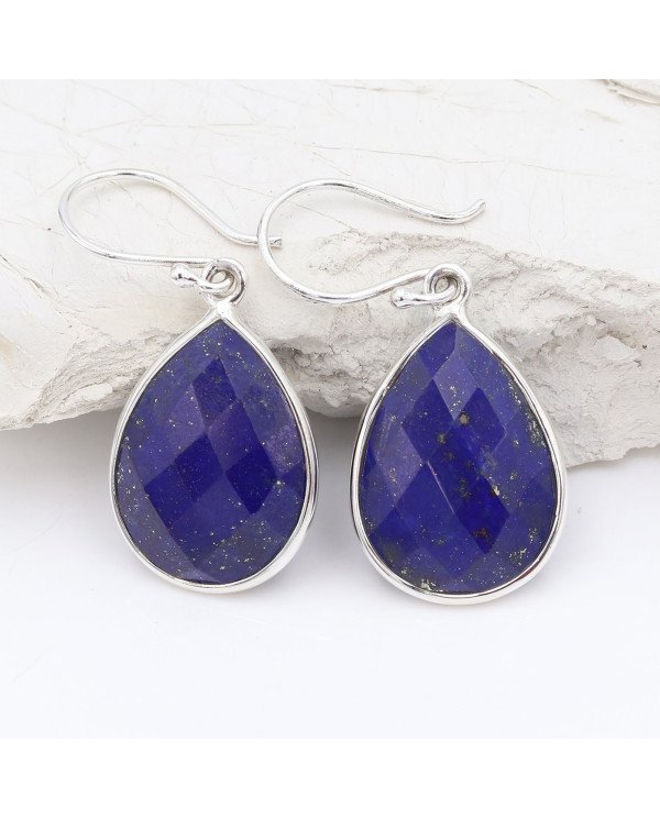 Lapis Lazuli 26.0 Ctw Pear Shaped Earrings for Women 925 Sterling Silver Teardrop Dangle Handmade Gemstone Gift
