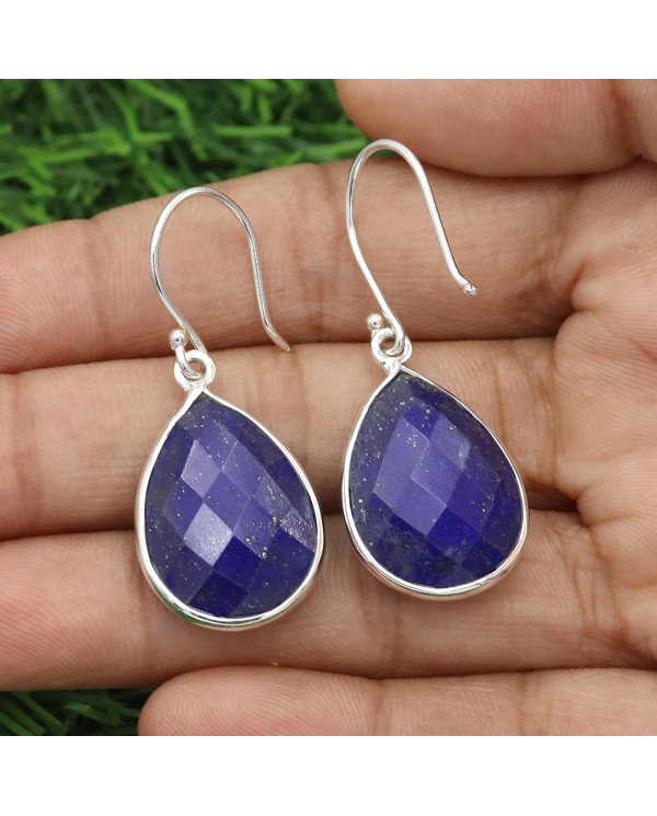 Lapis Lazuli 26.0 Ctw Pear Shaped Earrings for Women 925 Sterling Silver Teardrop Dangle Handmade Gemstone Gift