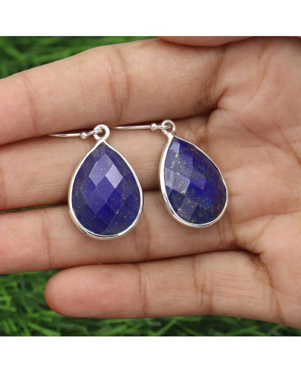 Lapis Lazuli 26.0 Ctw Pear Shaped Earrings for Women 925 Sterling Silver Teardrop Dangle Handmade Gemstone Gift