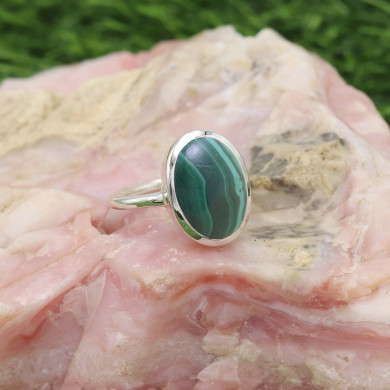 Green Malachite Ring for Women Oval 10x14mm Gemstone in 925 Sterling Silver Handmade Statement Jewelry Gift