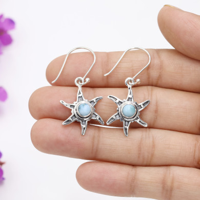 Larimar Star Shape Dangle Earrings 925 Sterling Silver Drop Earrings for Women