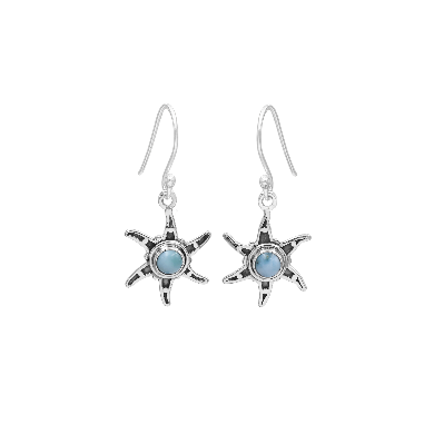 Larimar Star Shape Dangle Earrings 925 Sterling Silver Drop Earrings for Women