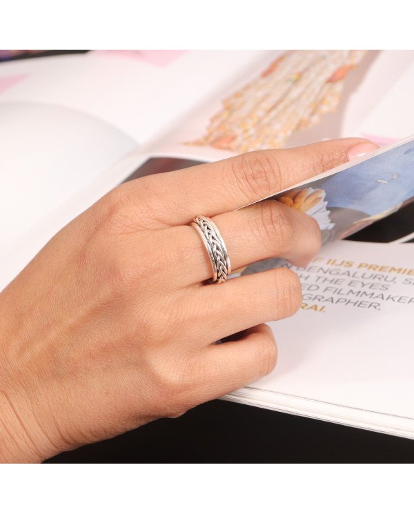 925 Sterling Silver Rope Design Spinner Ring Fashionable Meditation Ring for Men and Women
