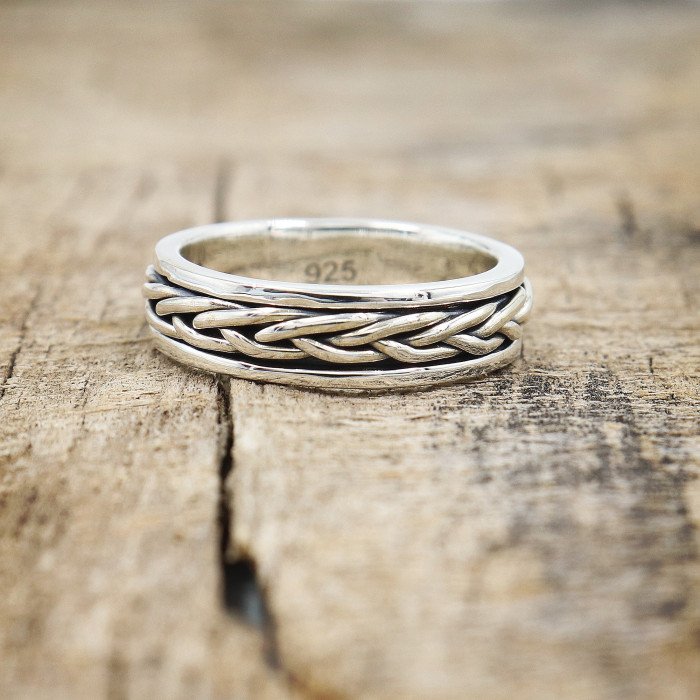 925 Sterling Silver Rope Design Spinner Ring Fashionable Meditation Ring for Men and Women