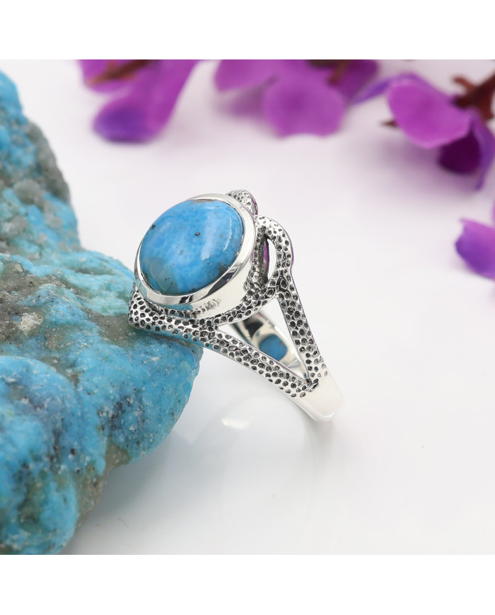 Natural Arizona Turquoise Ring in 925 Sterling Silver Boho Statement Gemstone Ring