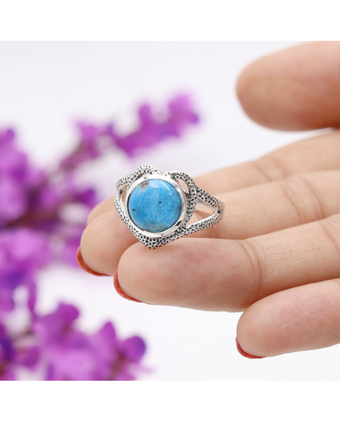 Natural Arizona Turquoise Ring in 925 Sterling Silver Boho Statement Gemstone Ring