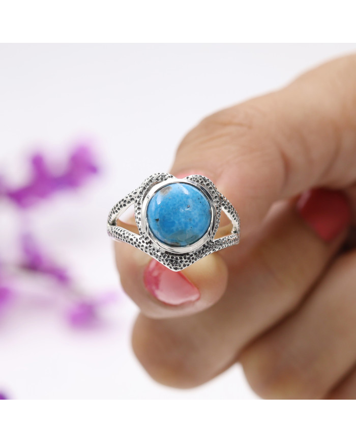 Natural Arizona Turquoise Ring in 925 Sterling Silver Boho Statement Gemstone Ring