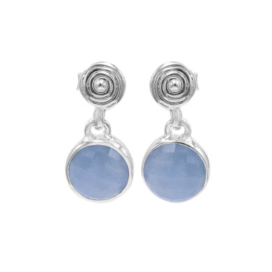 Aquamarine Drop Stud Earrings 10mm Round Gemstone in 925 Sterling Silver Handmade Jewelry