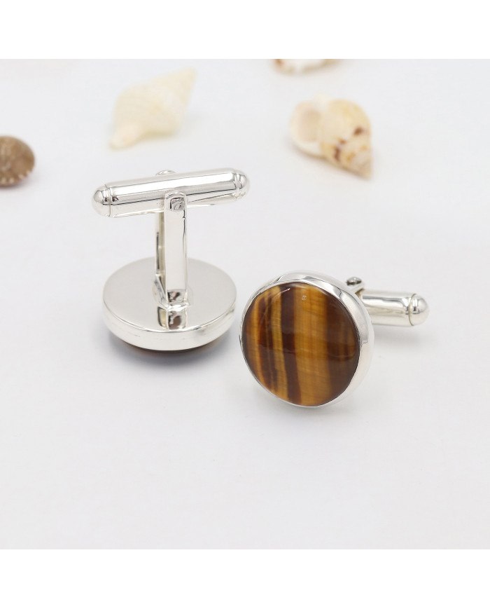 925 Sterling Silver Tiger Eye Cufflinks for Men