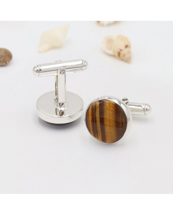 925 Sterling Silver Tiger Eye Cufflinks for Men