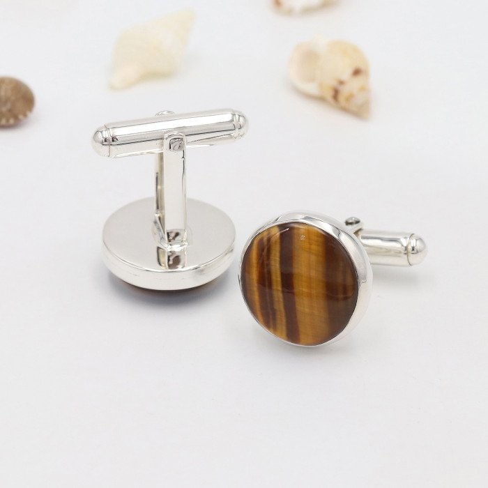 925 Sterling Silver Tiger Eye Cufflinks for Men