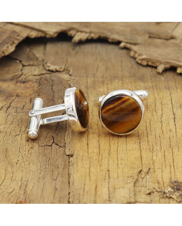 925 Sterling Silver Tiger Eye Cufflinks for Men