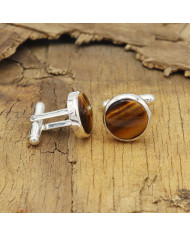 925 Sterling Silver Tiger Eye Cufflinks for Men