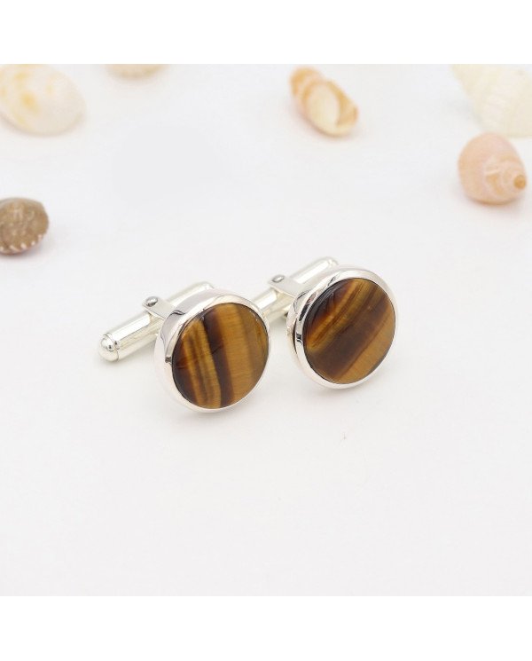925 Sterling Silver Tiger Eye Cufflinks for Men