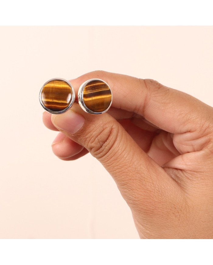 925 Sterling Silver Tiger Eye Cufflinks for Men