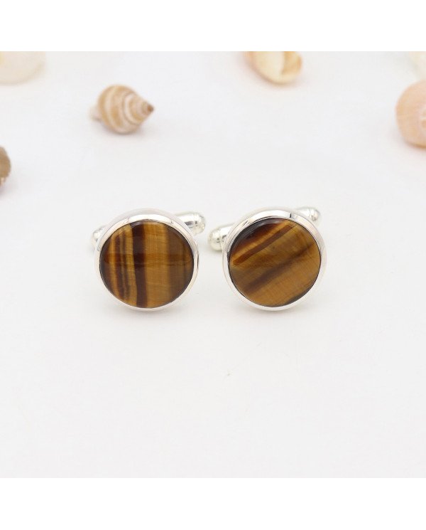 925 Sterling Silver Tiger Eye Cufflinks for Men