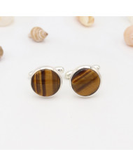 925 Sterling Silver Tiger Eye Cufflinks for Men