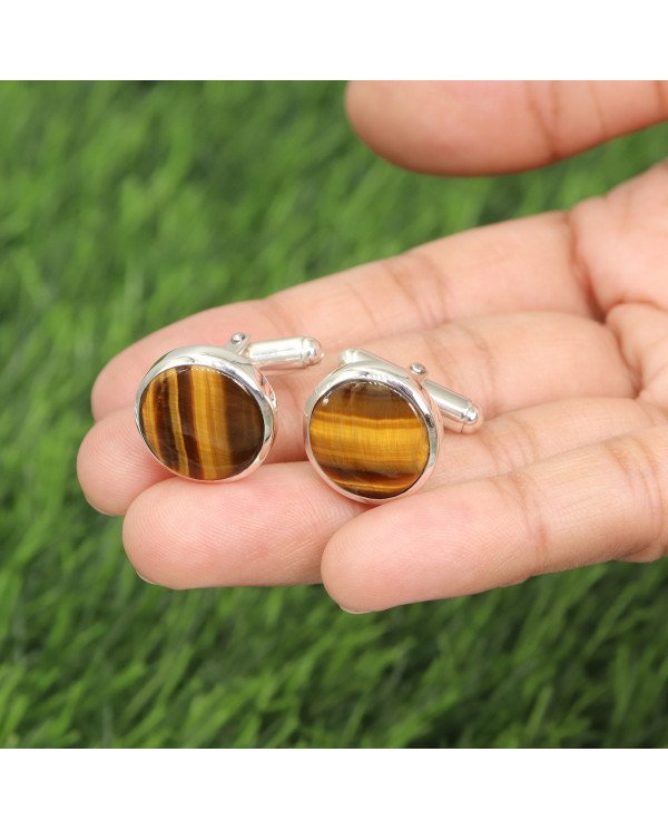925 Sterling Silver Tiger Eye Cufflinks for Men