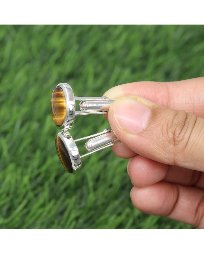 925 Sterling Silver Tiger Eye Cufflinks for Men
