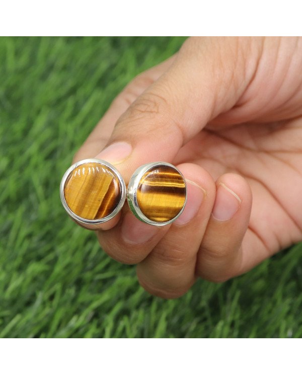 925 Sterling Silver Tiger Eye Cufflinks for Men