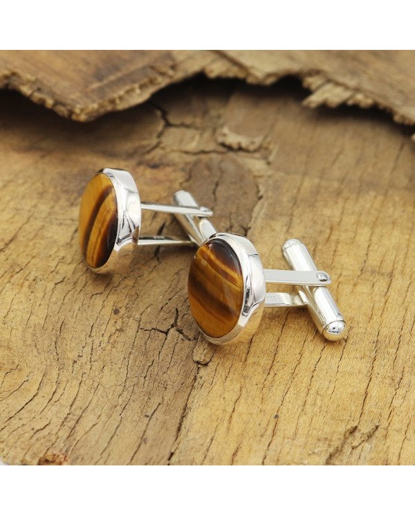 925 Sterling Silver Tiger Eye Cufflinks for Men