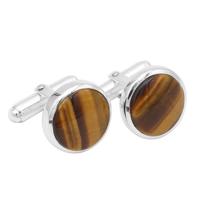 925 Sterling Silver Tiger Eye Cufflinks for Men
