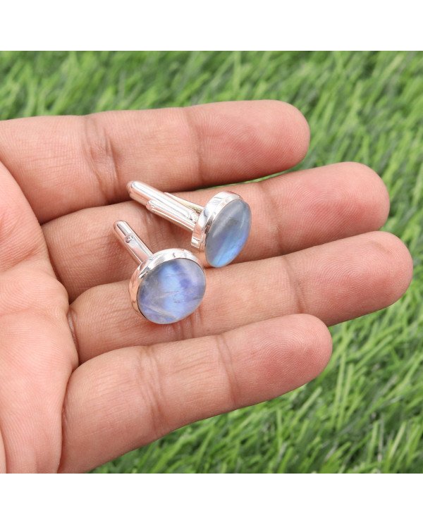 Moonstone Cufflinks 925 Sterling Silver Cufflinks for Men