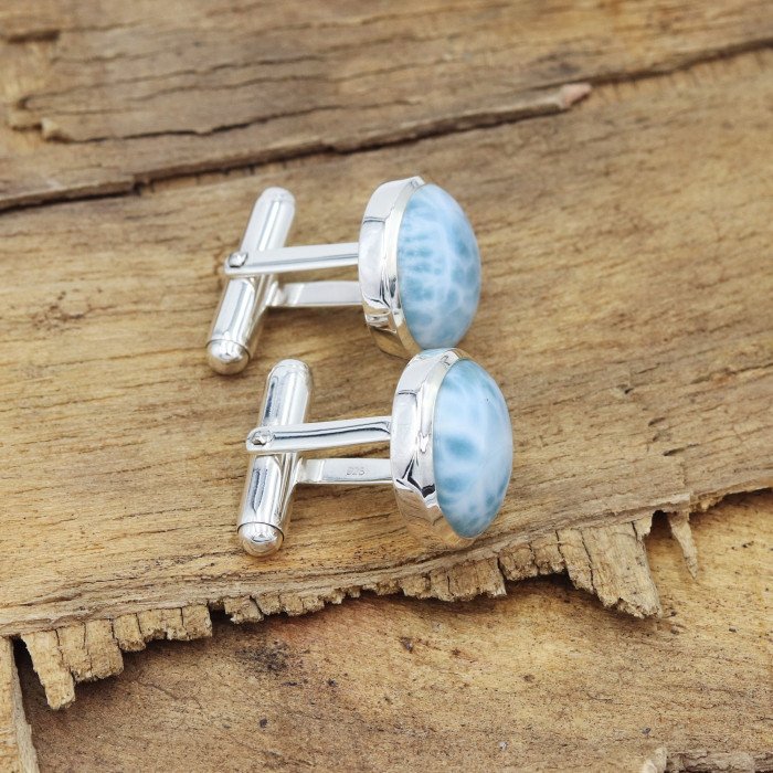 Larimar Cufflinks 925 Sterling Silver Cufflinks for Men