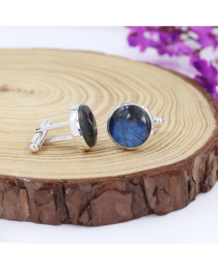 Labradorite Cufflinks 925 Sterling Silver Cufflinks for Men