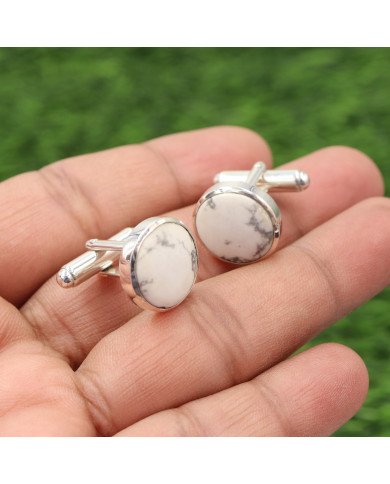 Howlite Cufflinks 925 Sterling Silver Cufflinks for Men