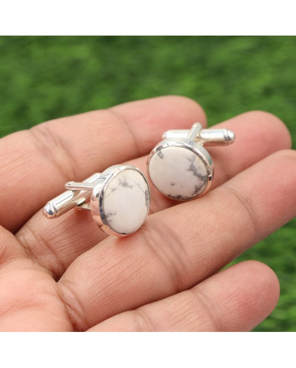 Howlite Cufflinks 925 Sterling Silver Cufflinks for Men
