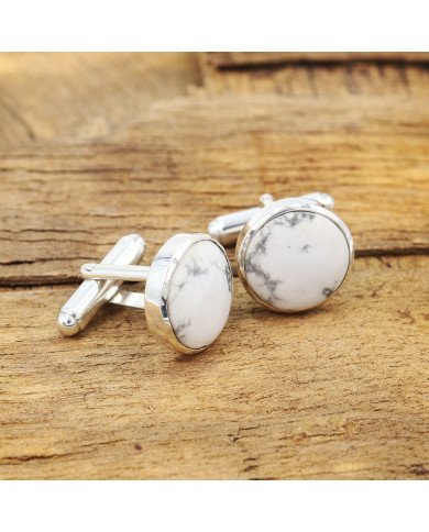 Howlite Cufflinks 925 Sterling Silver Cufflinks for Men