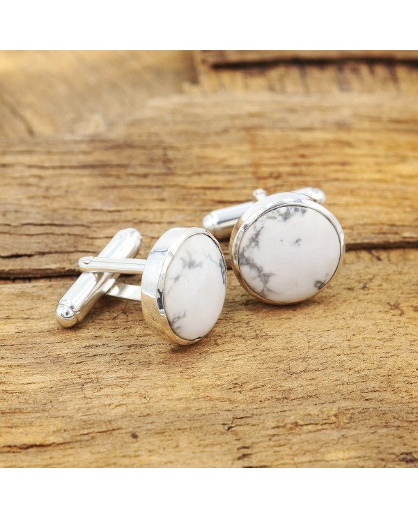 Howlite Cufflinks 925 Sterling Silver Cufflinks for Men