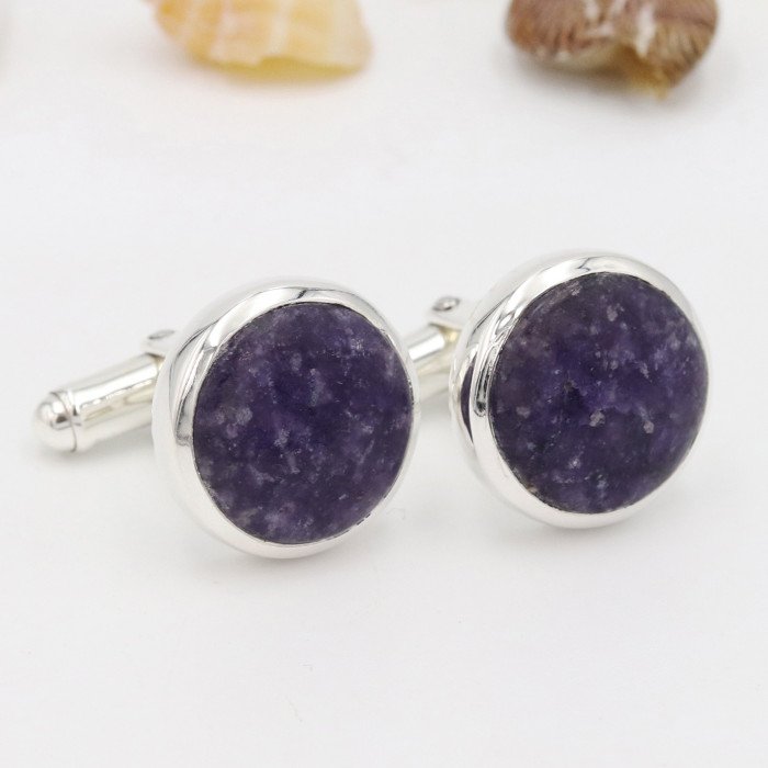 Lapidolite Cufflinks 925 Sterling Silver Cufflinks for Men