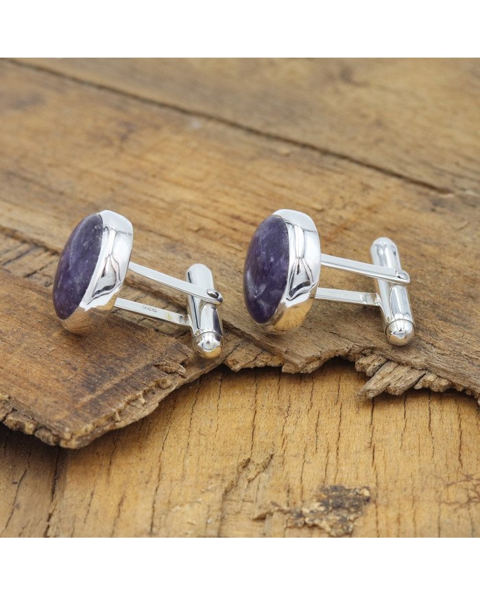 Lapidolite Cufflinks 925 Sterling Silver Cufflinks for Men
