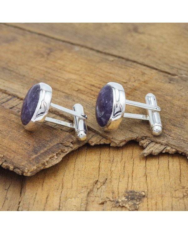 Lapidolite Cufflinks 925 Sterling Silver Cufflinks for Men