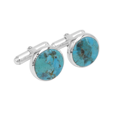 Blue Turquoise 925 Sterling Silver Cufflink for Men