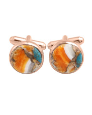Rose Gold Over Sterling Silver Orange Spine Oyster Turquoise Cufflink for Men