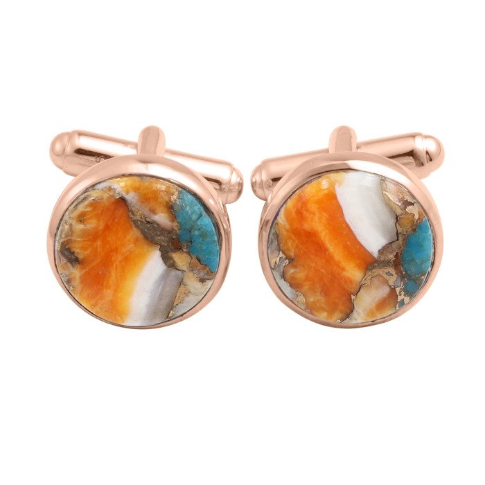 Rose Gold Over Sterling Silver Orange Spine Oyster Turquoise Cufflink for Men