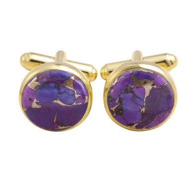 Gold Plated Sterling Silver Purple Copper Turquoise Cufflink for Men