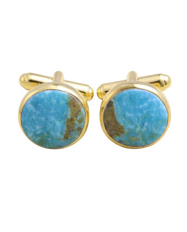 Blue Kingman Turquoise 18k Gold Over Silver Cufflinks