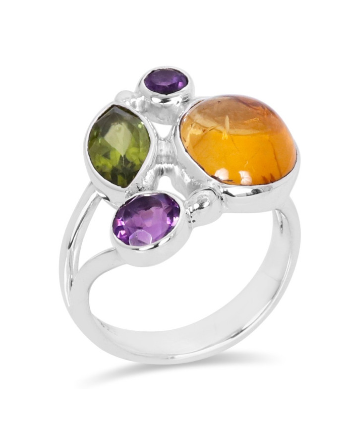 Citrine, Peridot, Amethyst 925 Sterling Silver Ring