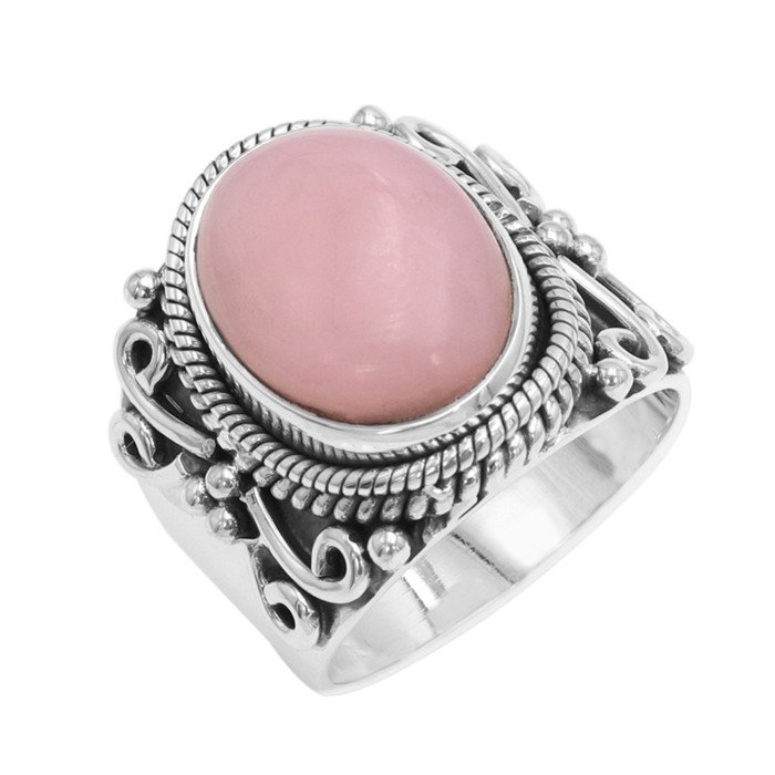 Pink Opal Sterling Silver Ring Natural Opal Ring